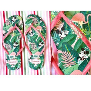 New Ladies Havaianas Flip Flops Minnie Mouse Disney Tropical Flamingo Slim 11